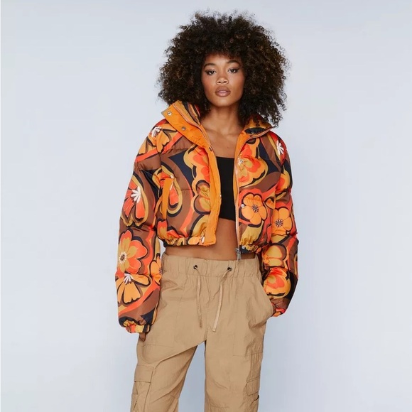 Floral Print Cropped Puffer Jacket – Nasty Gal, Brand New - Picture 1 of 16